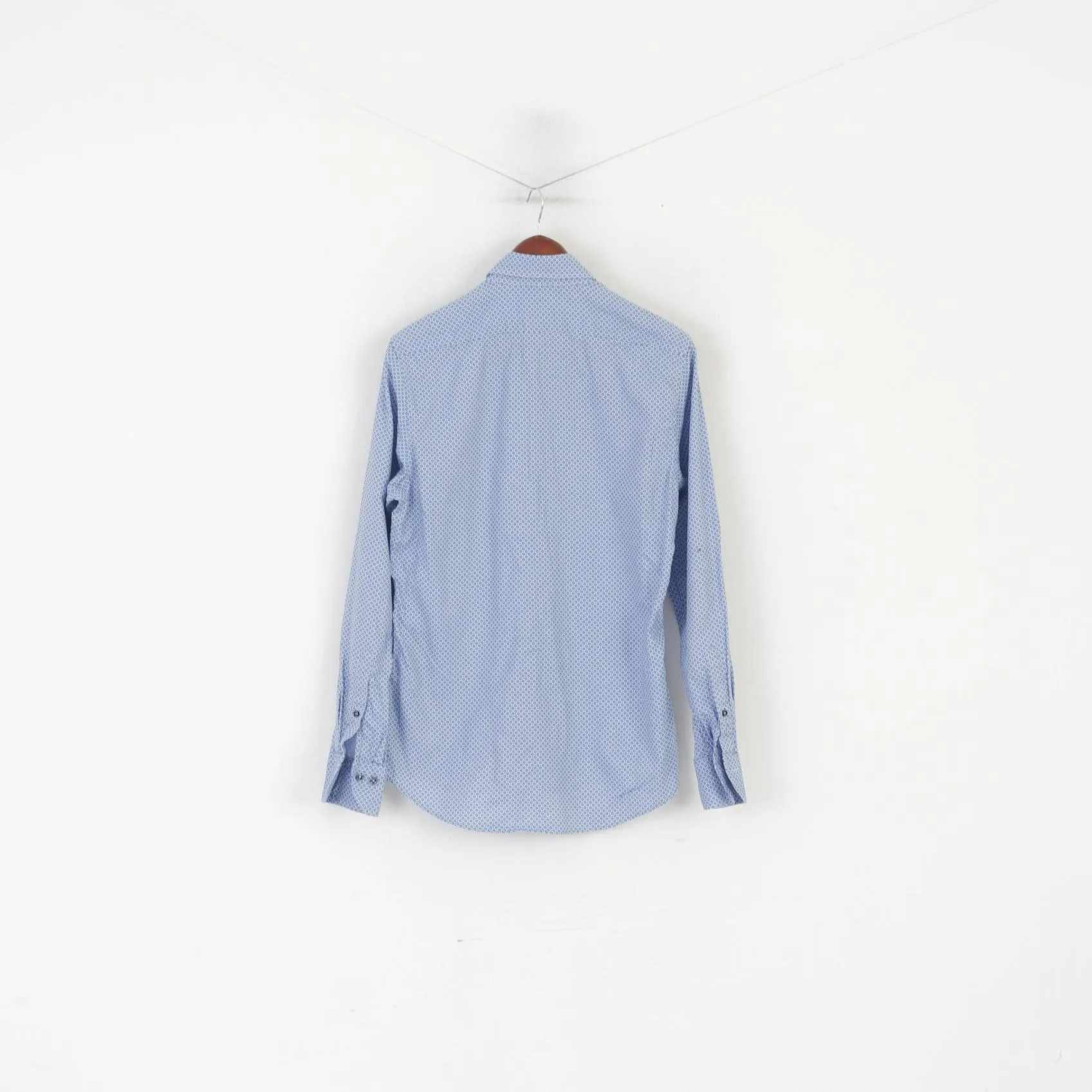 Stenstroms Men 40 S Casual Shirt Blue Cotton Slimline Fit Long Sleeve Top