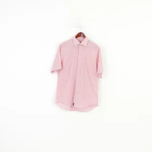 Strellson Men 40 15 3/4 Casual Shirt Pink Striped Cotton Short Sleeve Top
