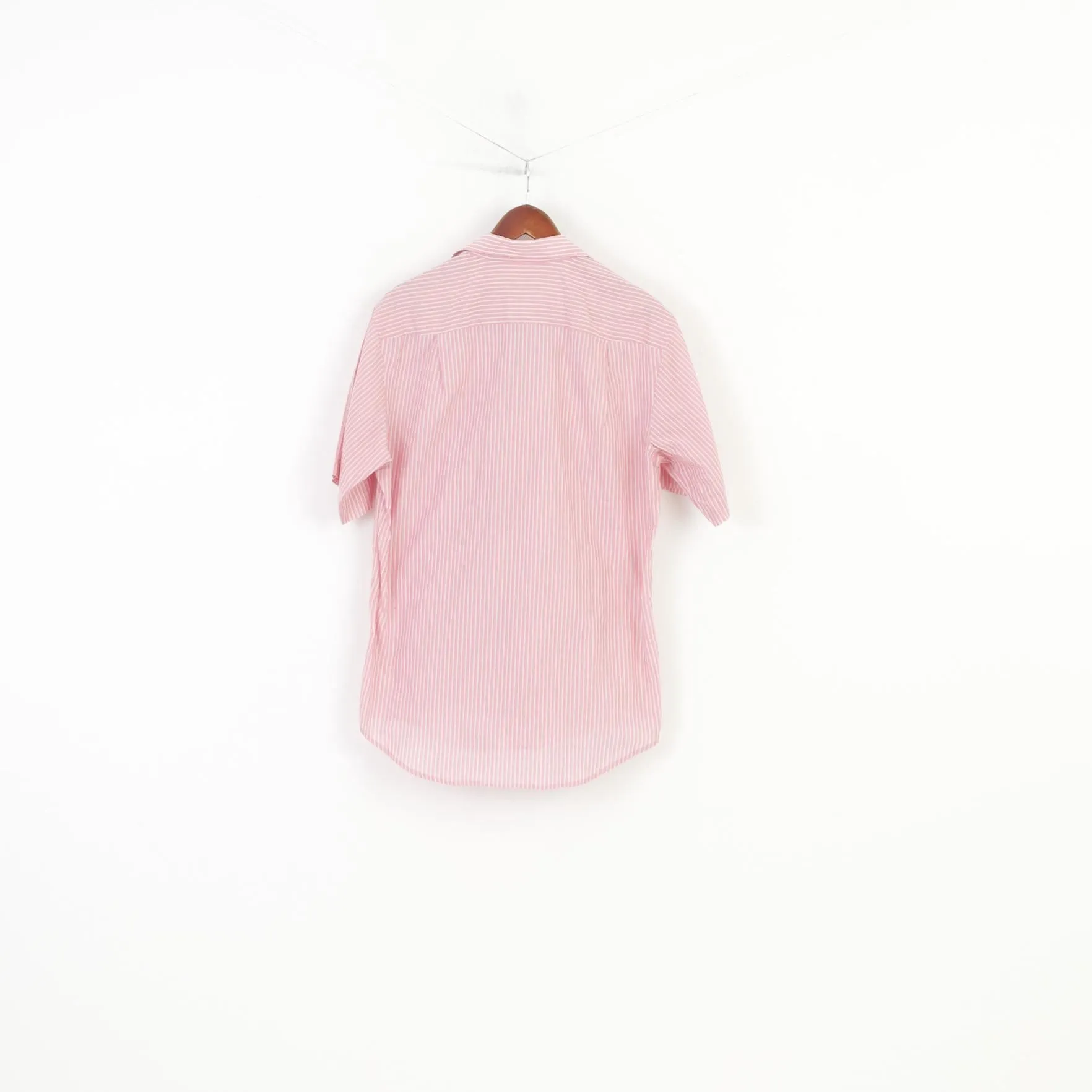 Strellson Men 40 15 3/4 Casual Shirt Pink Striped Cotton Short Sleeve Top