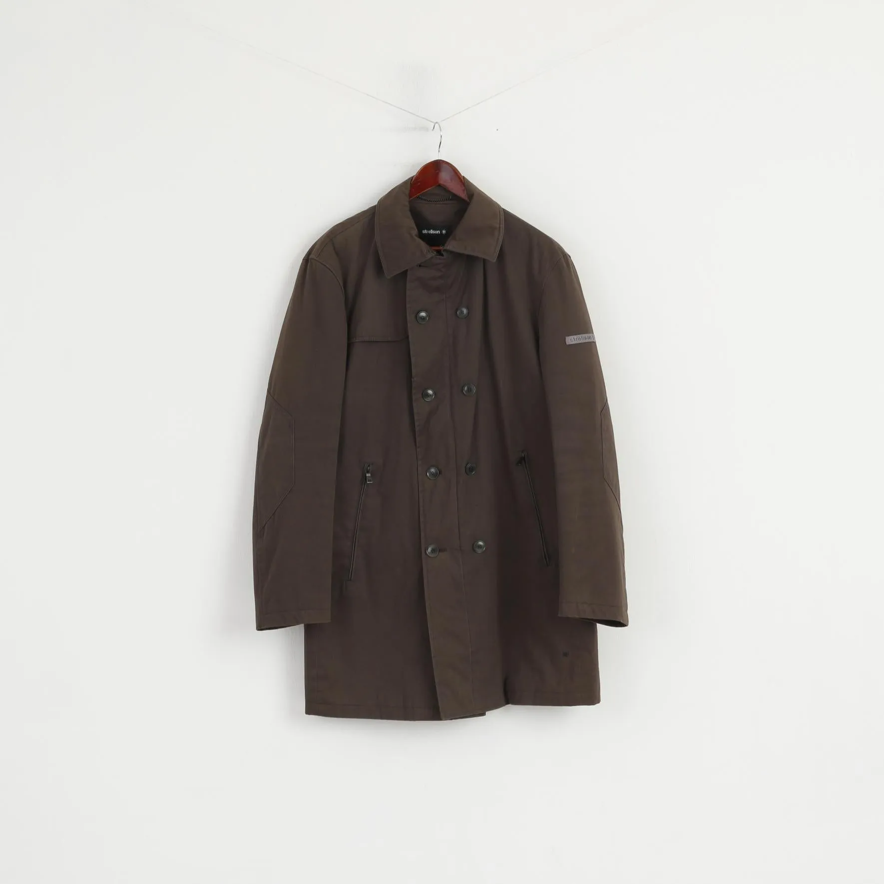 Strellson Premium Men 54 L Coat Dark Green Cotton Arbus Full Zipper Classic Top