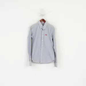 Superdry Men M Casual Shirt Blue Striped Cotton Long Sleeve Button Down Collar Top
