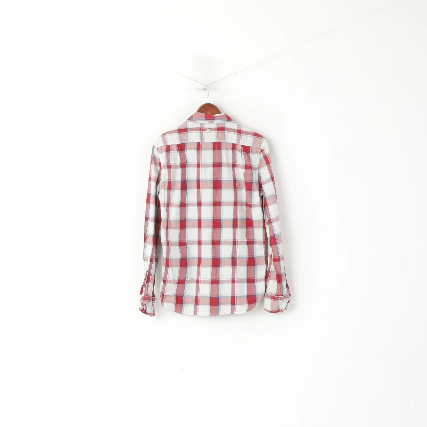 Superdry Men M (S) Casual Shirt Red Cotton Check Pockets Country Long Sleeve Top