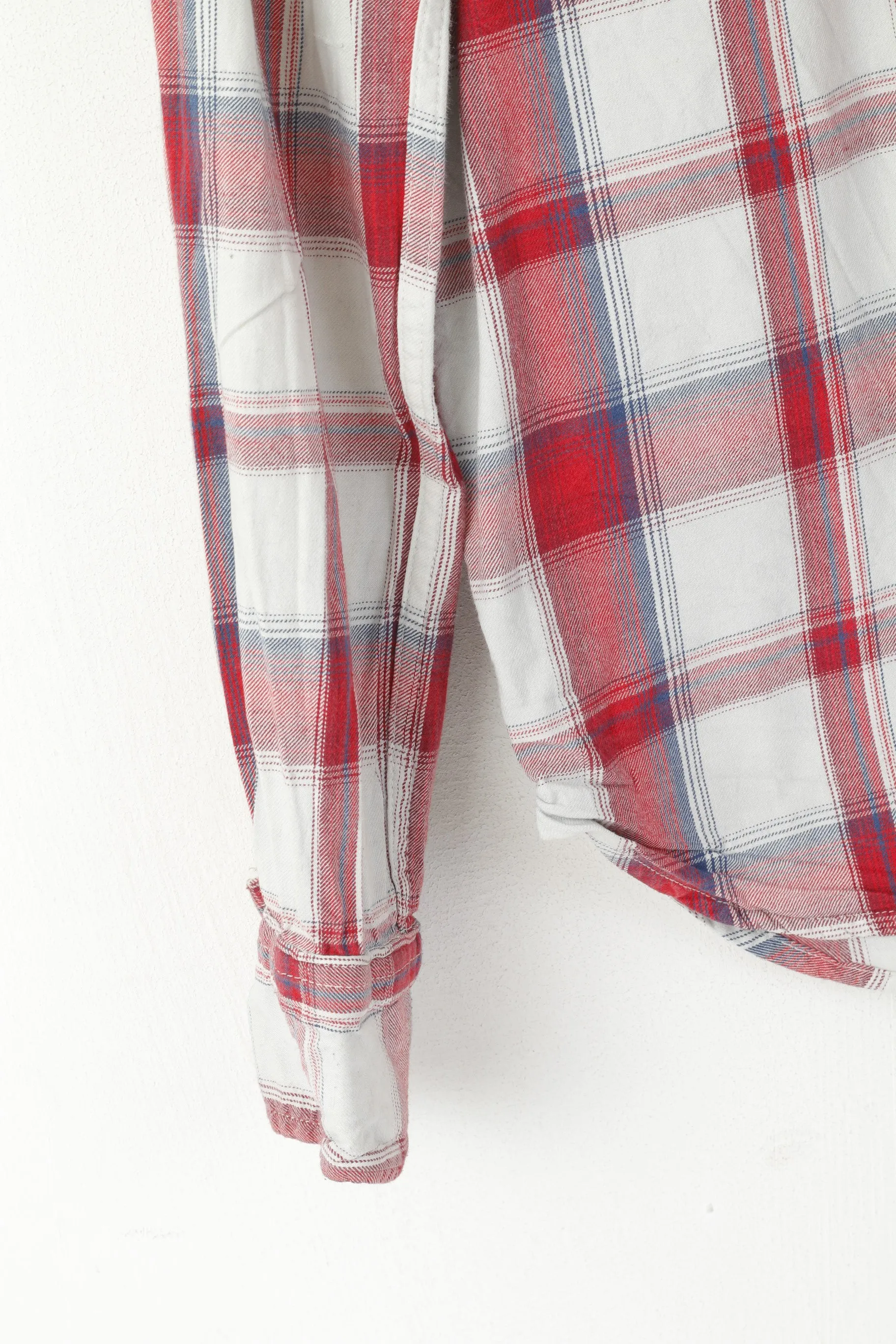 Superdry Men M (S) Casual Shirt Red Cotton Check Pockets Country Long Sleeve Top