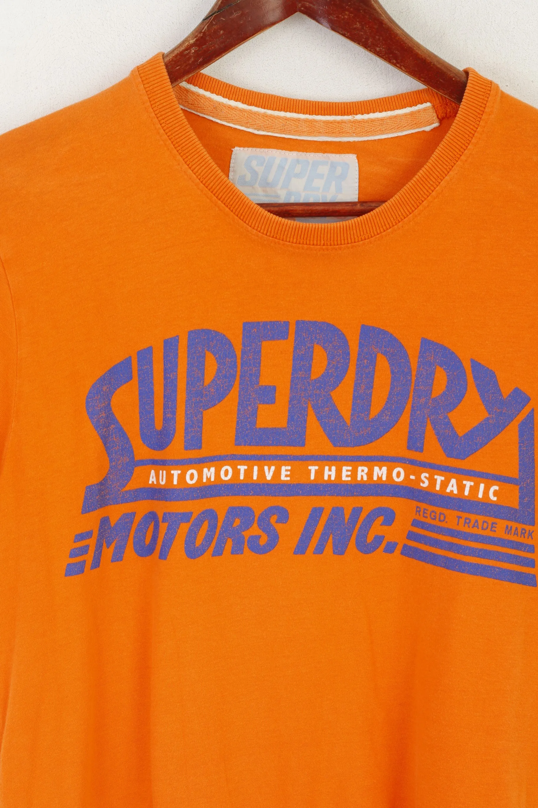 Superdry Men S Shirt Orange Cotton Motors Automotive Graphic Crew Neck Top