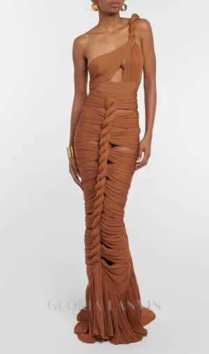 TAMMY TWISTED CUTOUT MAXI DRESS TWO PIECE SET IN BROWN Gloria Lanvin