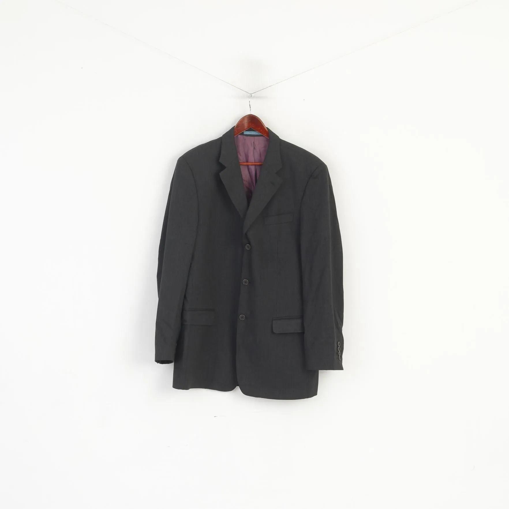 Ted Baker Elevated Men 42 52 Long Blazer Charcoal Wool Single Breasted Jacket