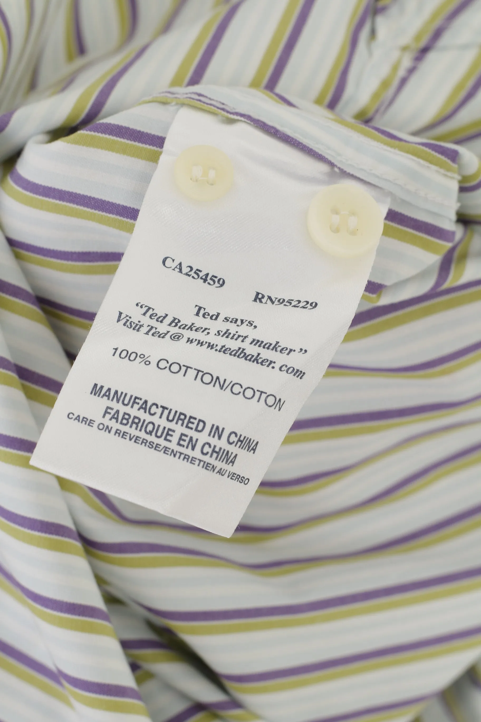 Ted Baker Endurance Men 17.5 44.5 XL Casual Shirt Green Striped Cotton Cuff Top