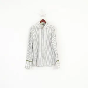 Ted Baker Endurance Men 17.5 44.5 XL Casual Shirt Green Striped Cotton Cuff Top