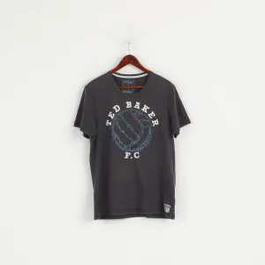 Ted Baker Men 4 L T-Shirt Grey Cotton Graphic Football Club  Sportswear Top