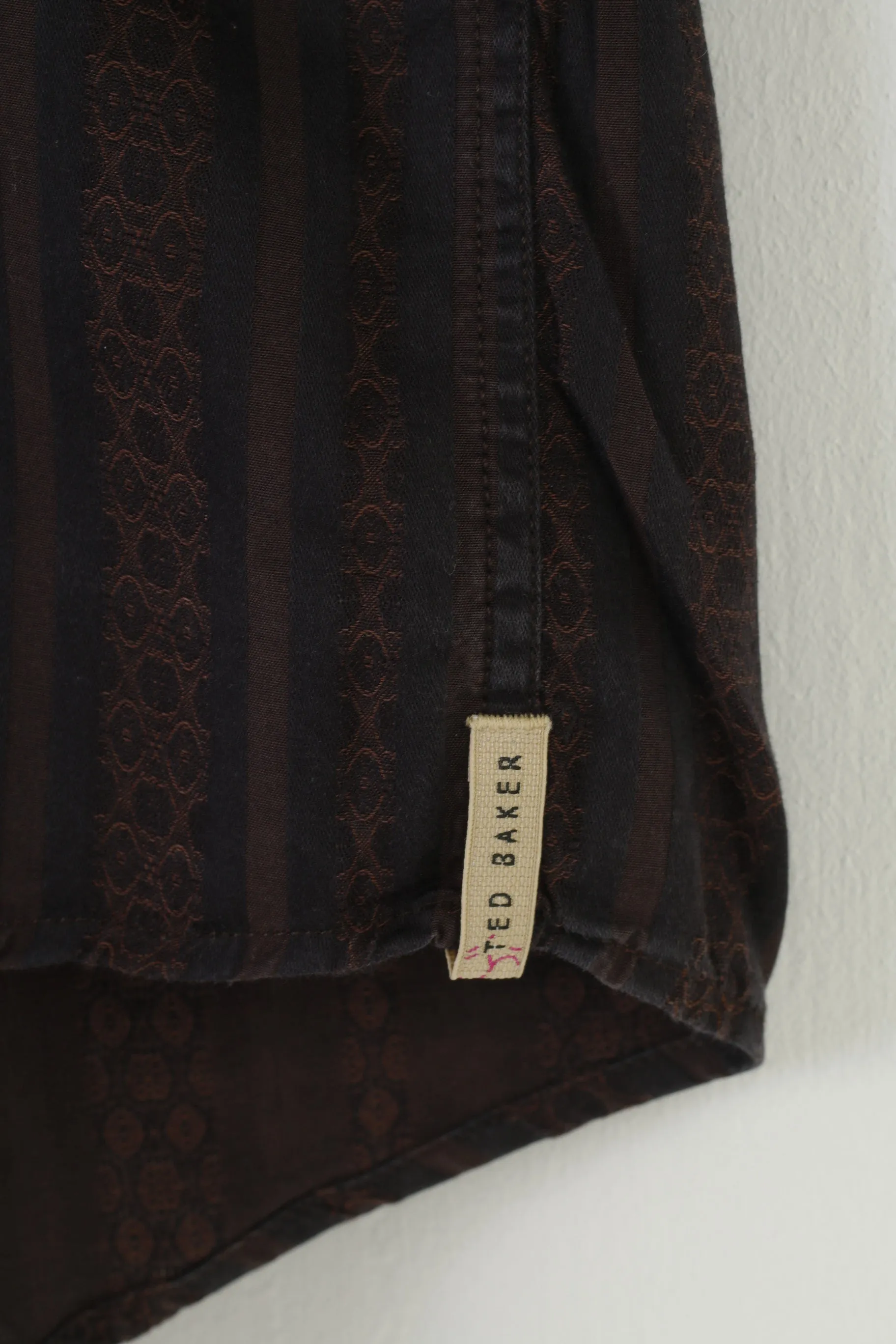 Ted Baker Men 5 L Casual Shirt Brown Cotton Striped Long Sleeve Classic Top