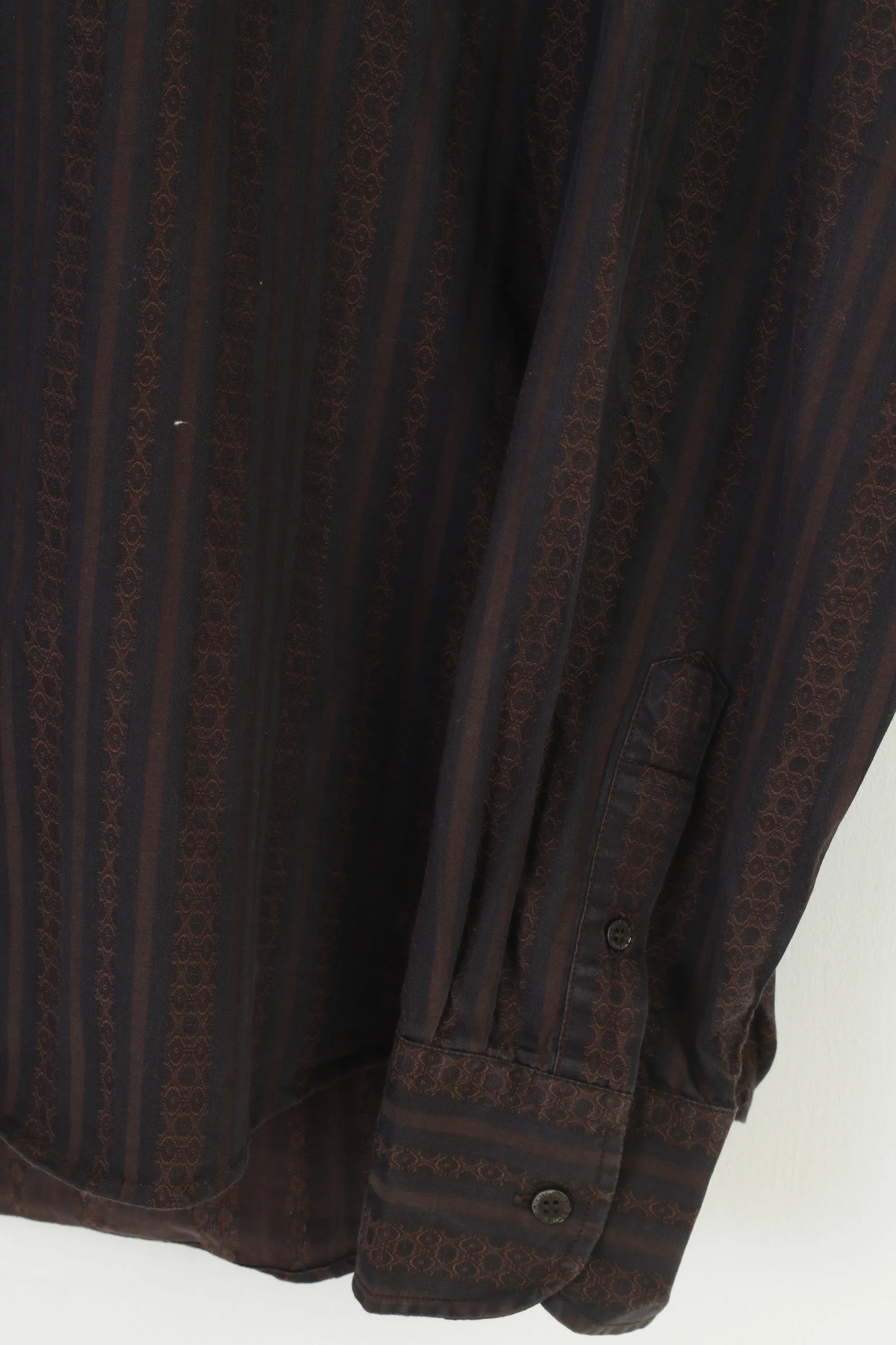 Ted Baker Men 5 L Casual Shirt Brown Cotton Striped Long Sleeve Classic Top