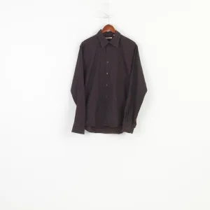 Ted Baker Men 5 L Casual Shirt Brown Cotton Striped Long Sleeve Classic Top
