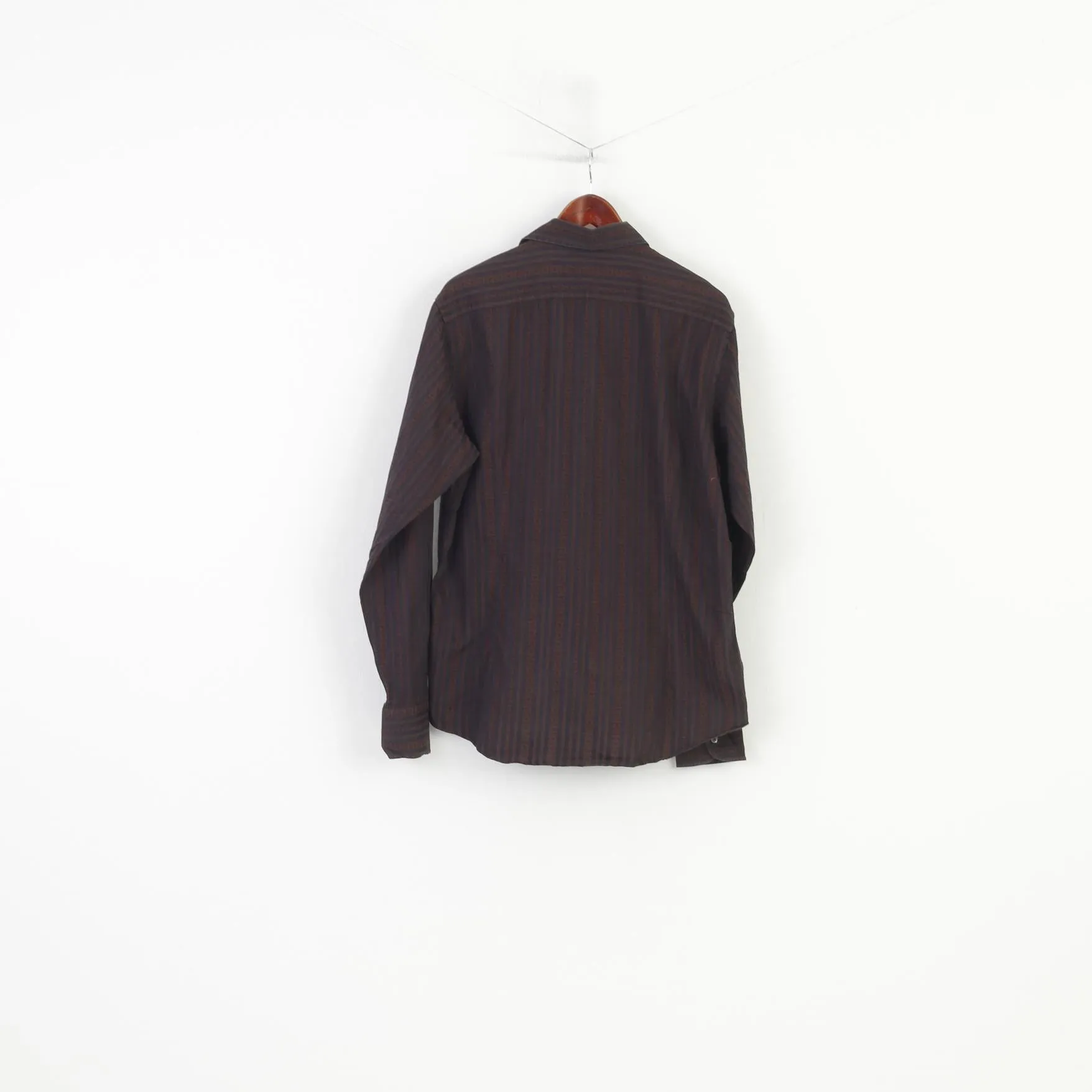 Ted Baker Men 5 L Casual Shirt Brown Cotton Striped Long Sleeve Classic Top