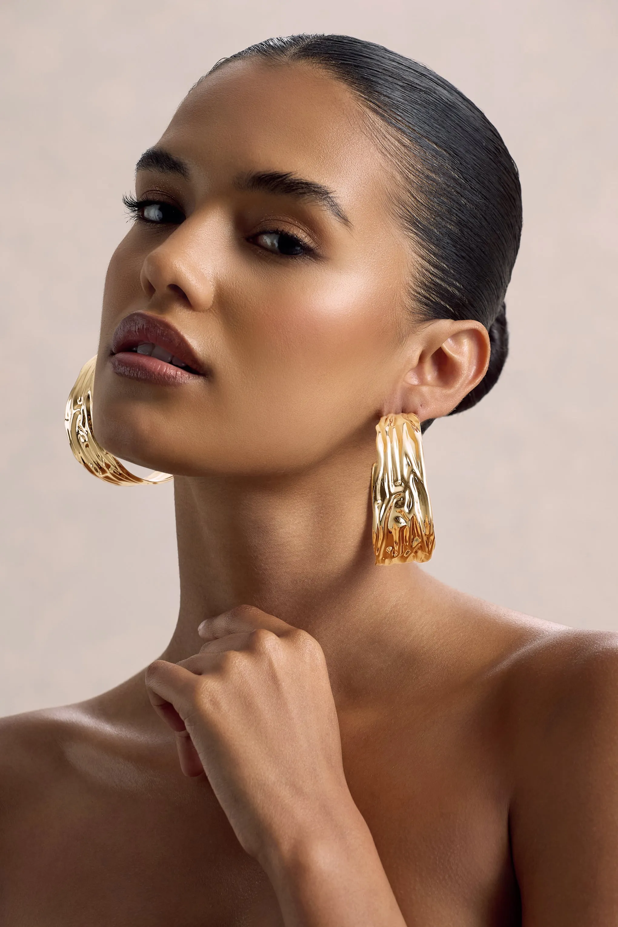 Thala | Gold Textured Hoop Earrings Club L London