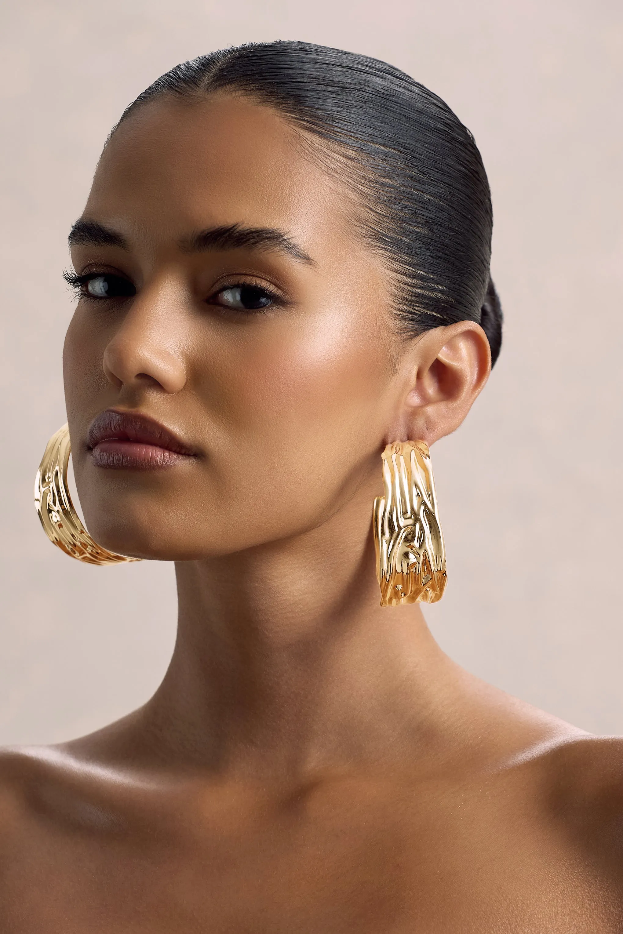 Thala | Gold Textured Hoop Earrings Club L London