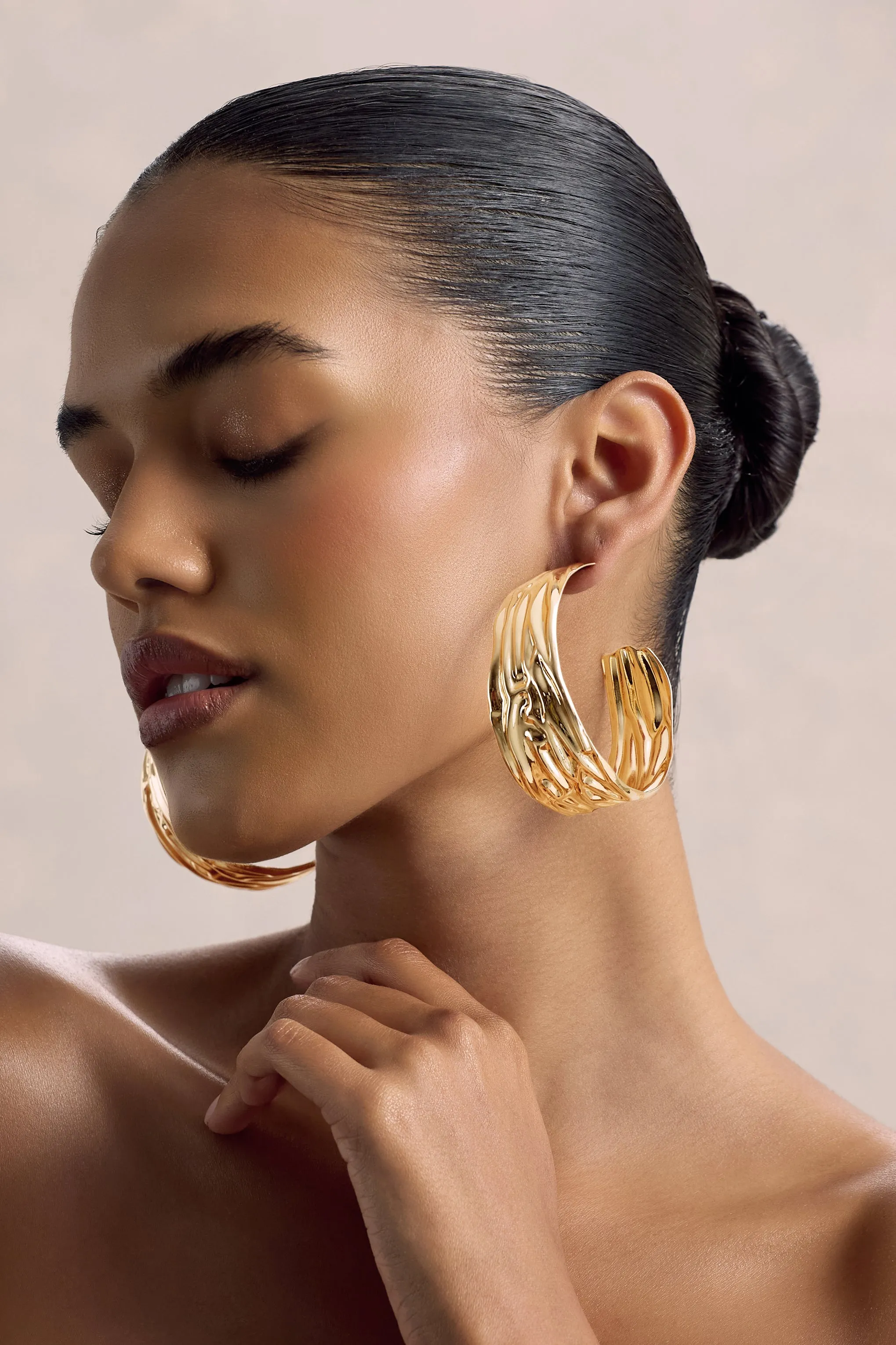 Thala | Gold Textured Hoop Earrings Club L London