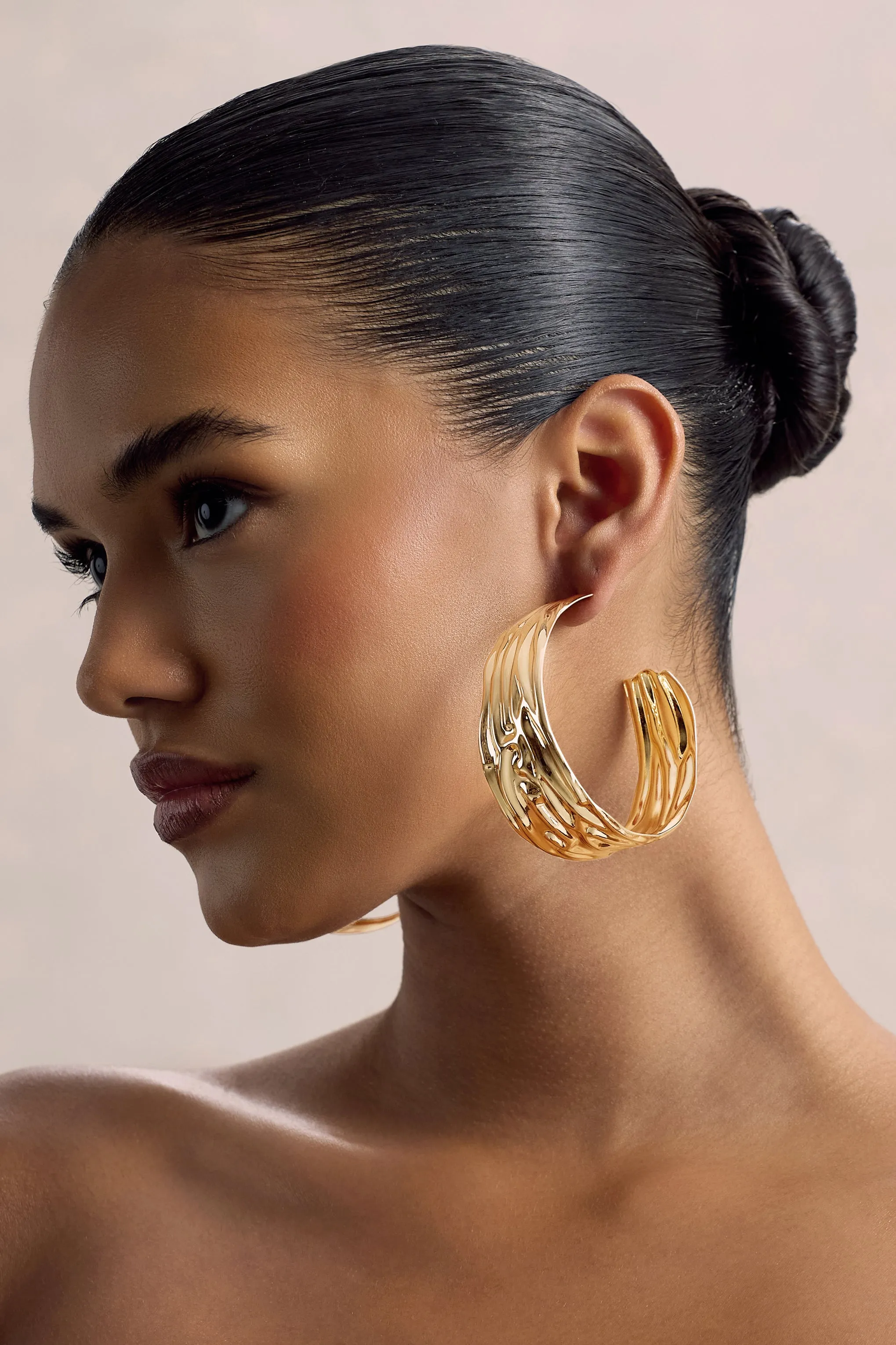 Thala | Gold Textured Hoop Earrings Club L London
