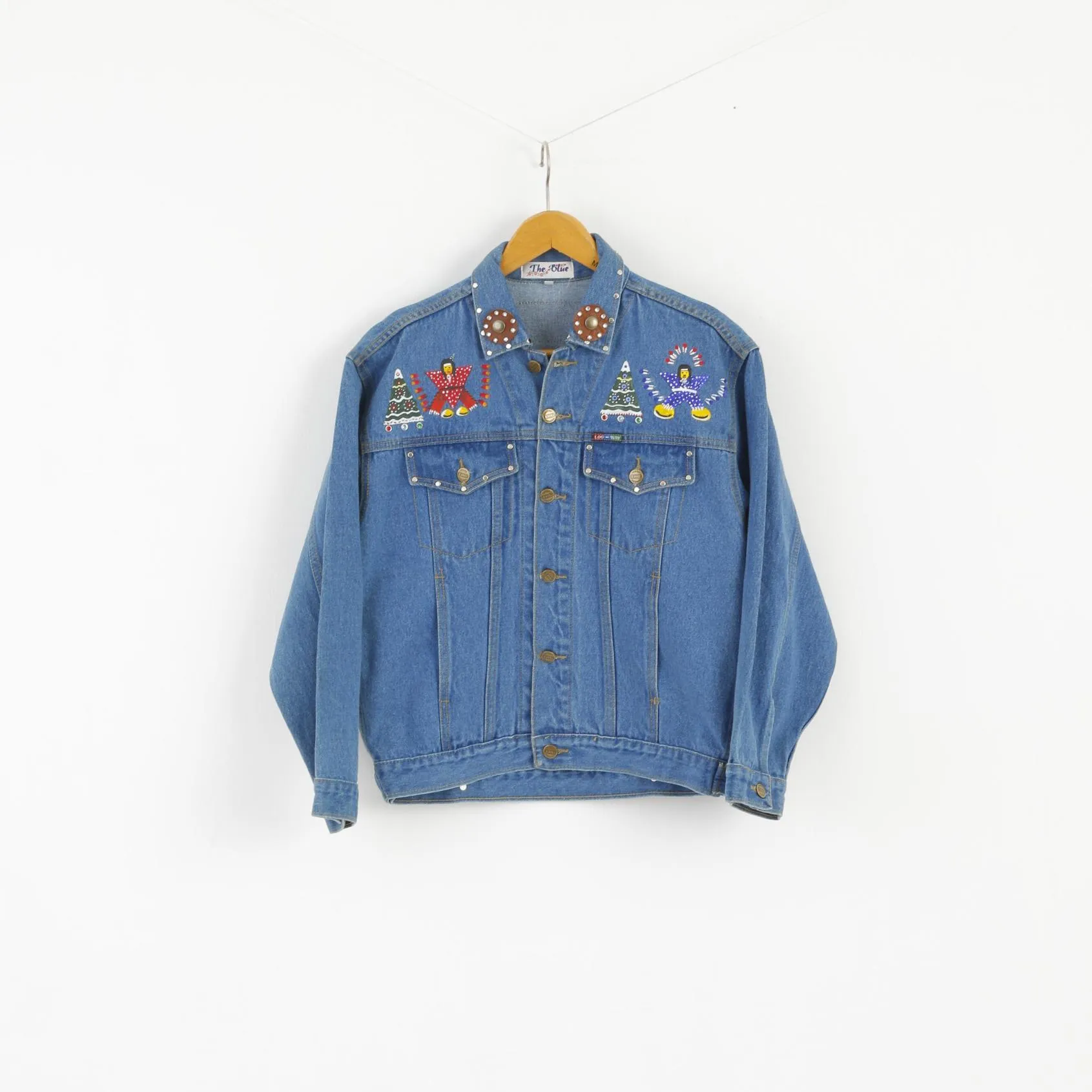 The Blue Log Jeans Women L Denim Jacket Indian Cotton Emroidered Boho Top