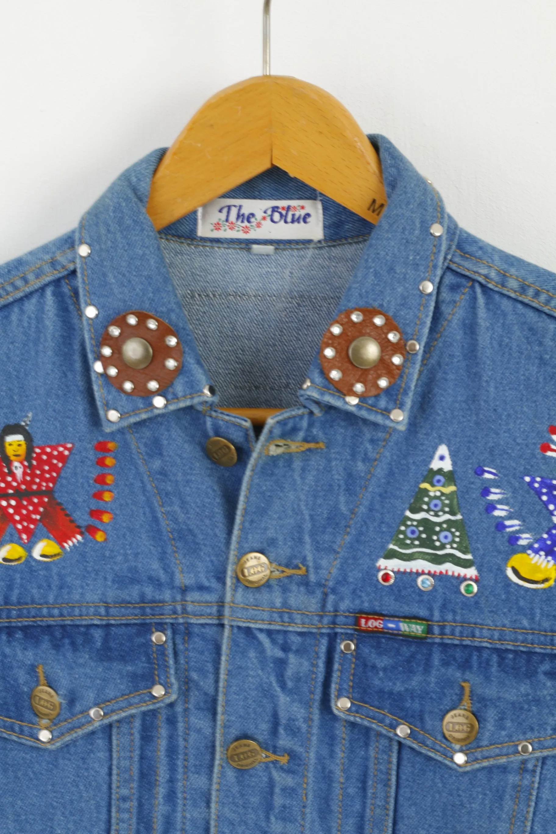 The Blue Log Jeans Women L Denim Jacket Indian Cotton Emroidered Boho Top