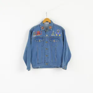 The Blue Log Jeans Women L Denim Jacket Indian Cotton Emroidered Boho Top