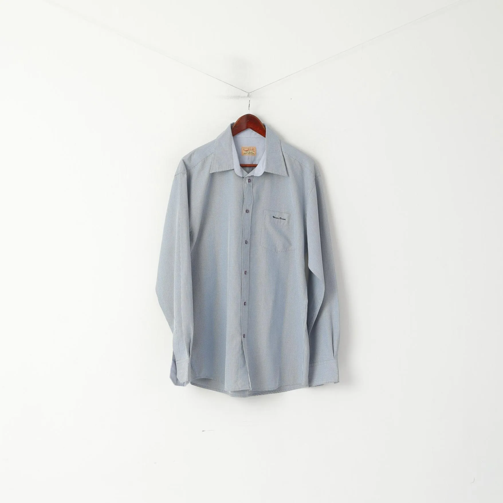 Thomas Browne Men XL Casual Shirt Blue Cotton Check Custom Modal Long Sleeve Top