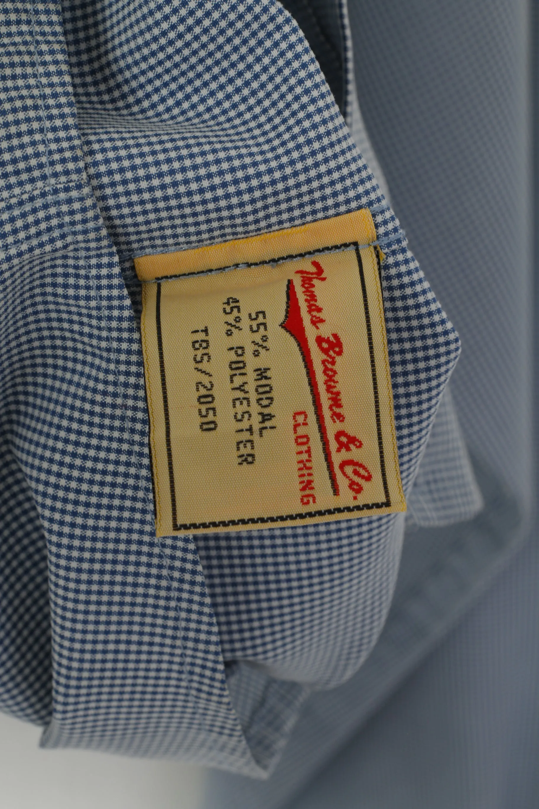 Thomas Browne Men XL Casual Shirt Blue Cotton Check Custom Modal Long Sleeve Top