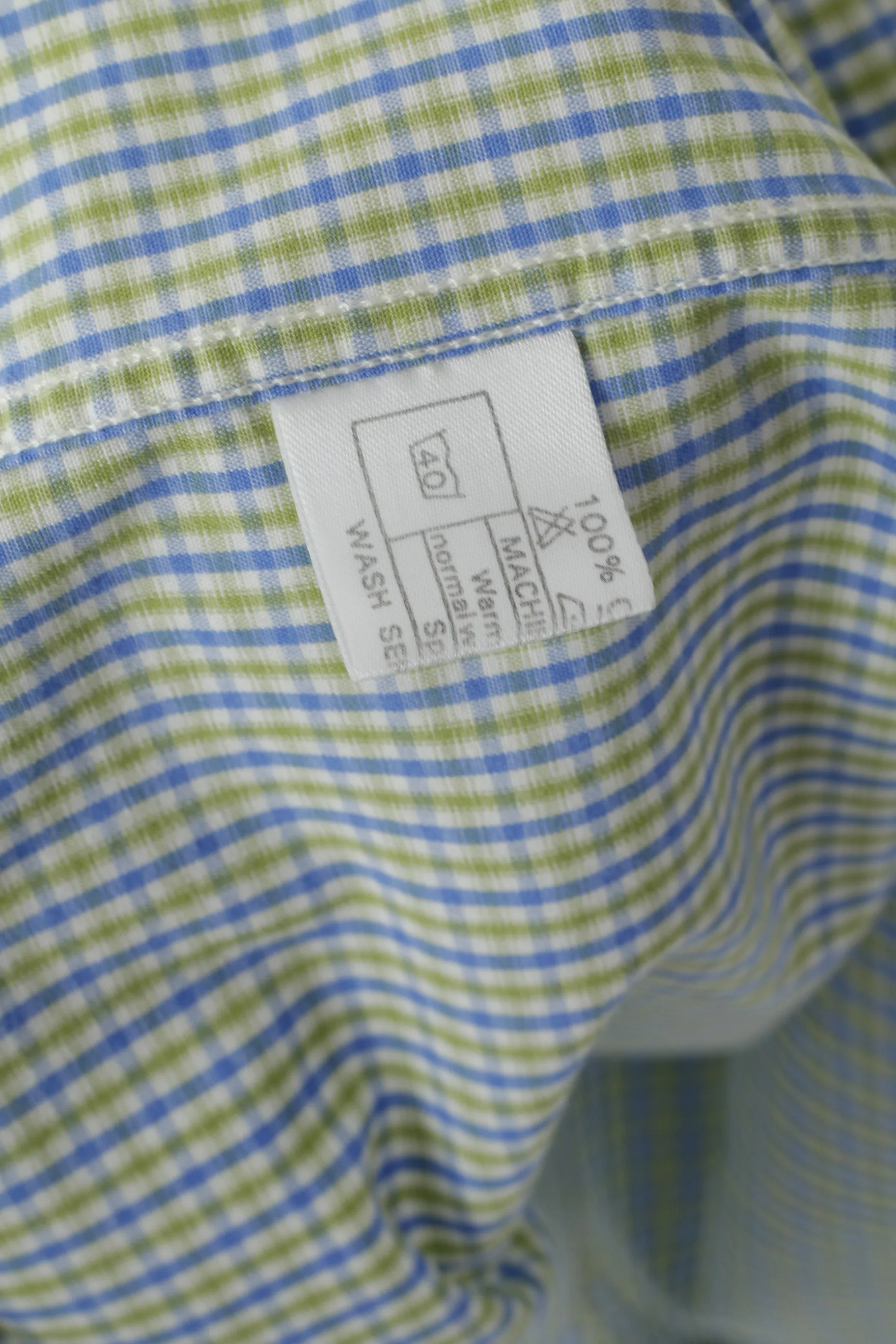 Thomas Burberry Men M Casual Shirt Blue Green Check Cotton Long Sleeve Top