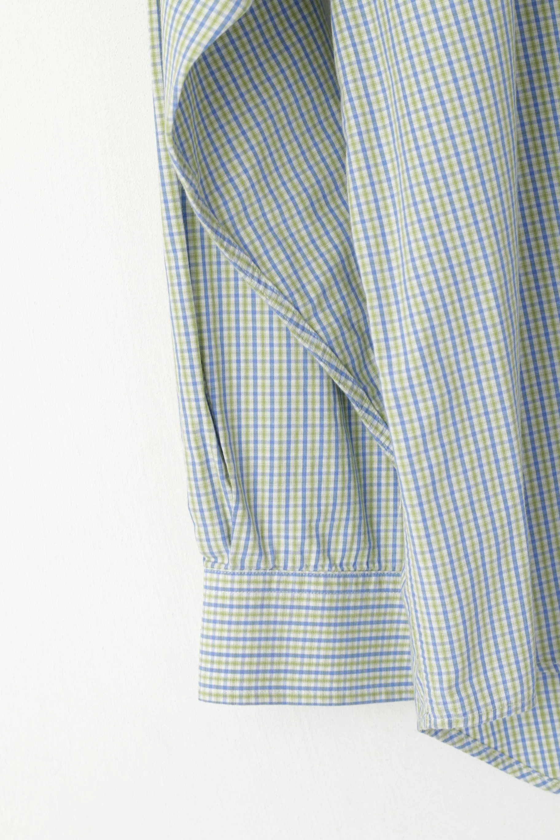 Thomas Burberry Men M Casual Shirt Blue Green Check Cotton Long Sleeve Top