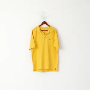 Thomas Burberry Men XL Polo Shirt Yellow Vintage Cotton Detailed Buttons Top