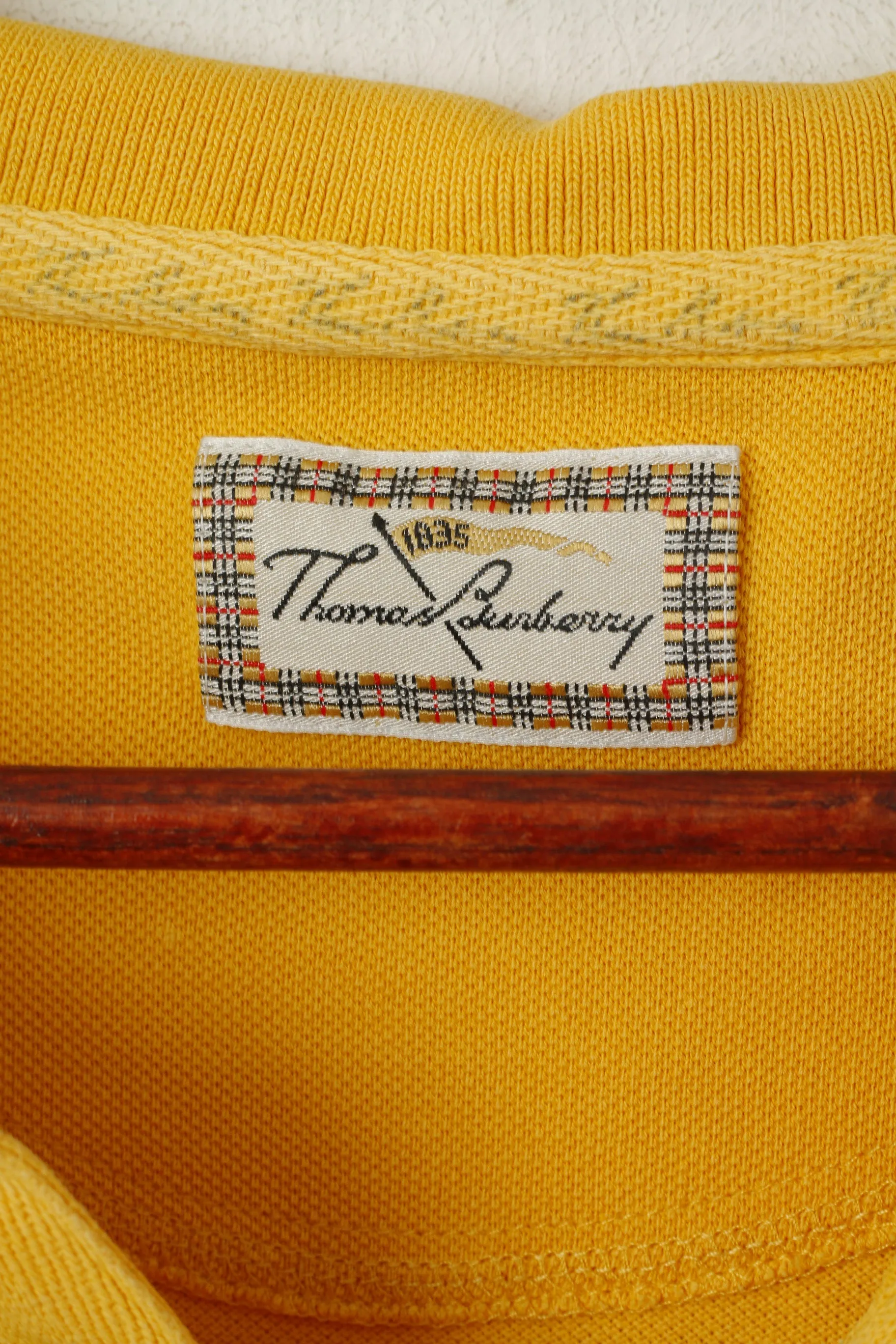 Thomas Burberry Men XL Polo Shirt Yellow Vintage Cotton Detailed Buttons Top