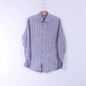 Thomas Pink Men 15.5 39 S/M Casual Shirt Pink Striped Slim Fit Cotton Long Sleeve Top