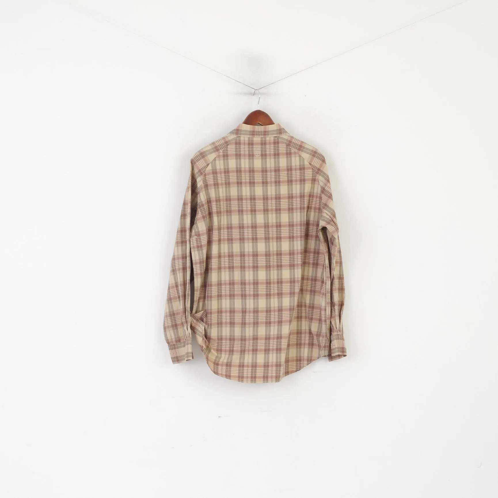 Timberland Men L Casual Shirt Brown Check Cotton Long Sleeve Vintage Outdoor Top