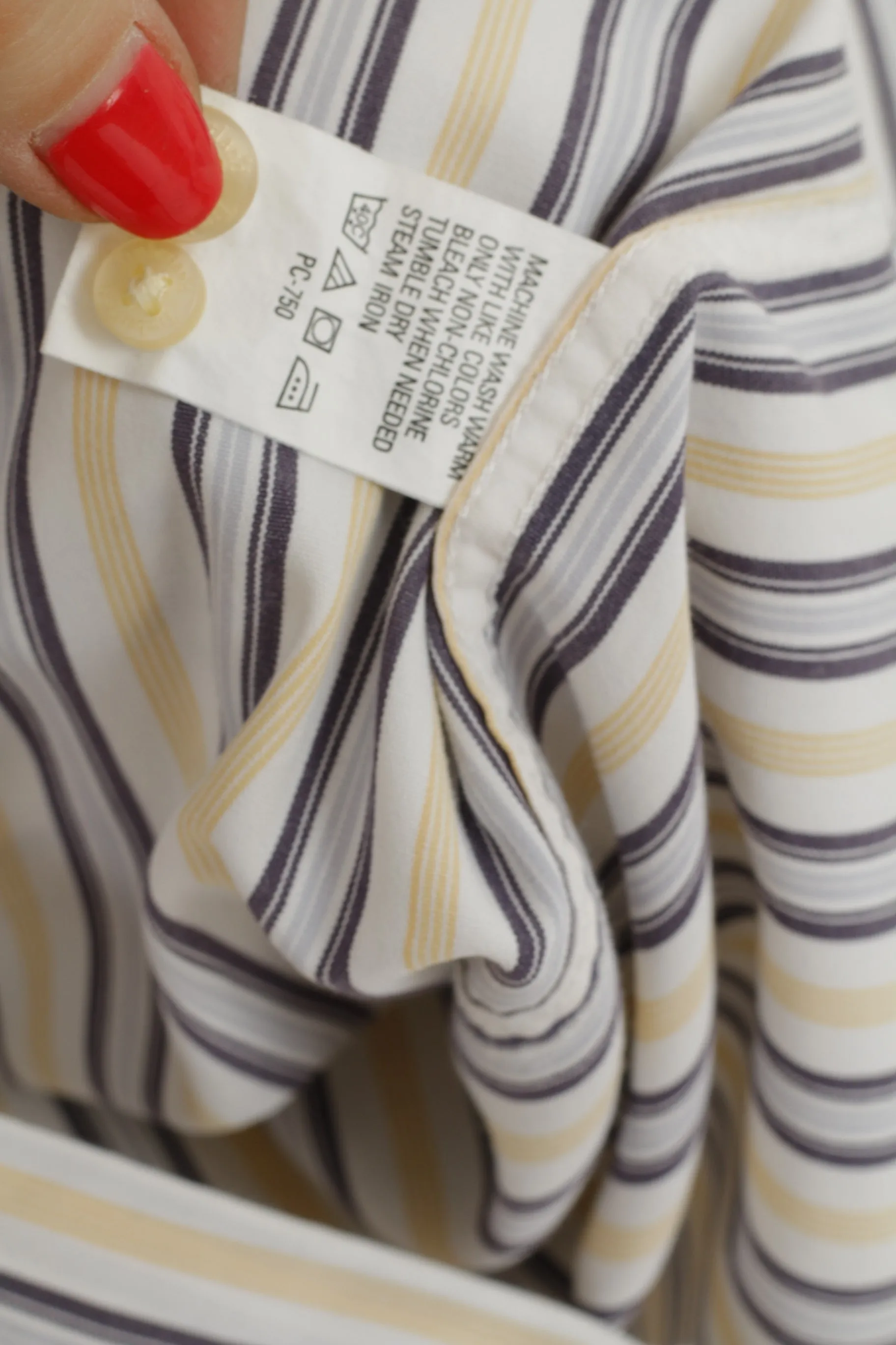 Timberland Men L Casual Shirt White Yellow Striped Cotton Organic Long Sleeve