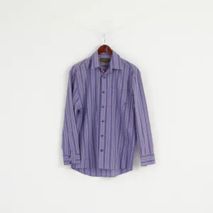 Timberland Men M Casual Shirt Purple Striped Cotton Long Sleeve Classic Top