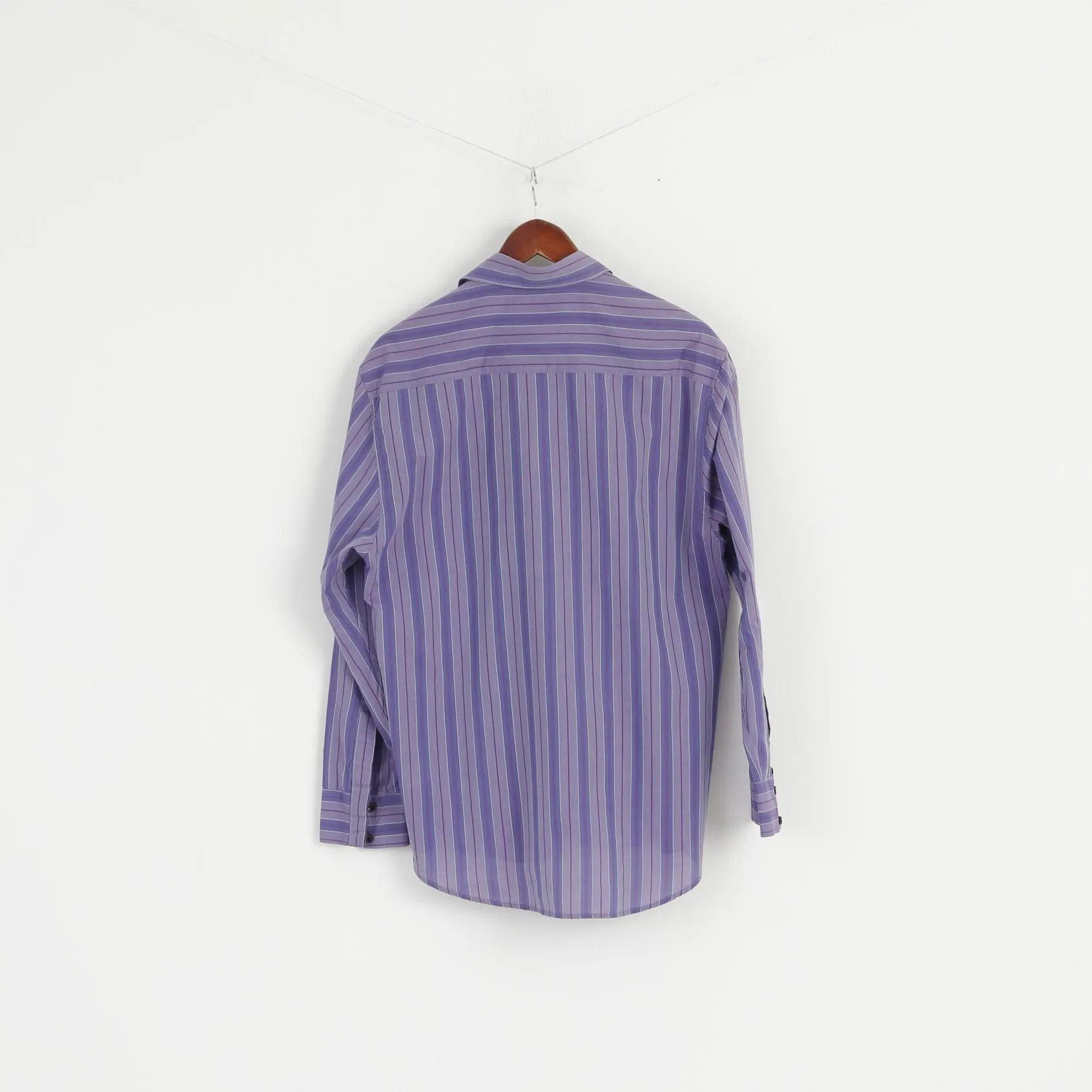 Timberland Men M Casual Shirt Purple Striped Cotton Long Sleeve Classic Top