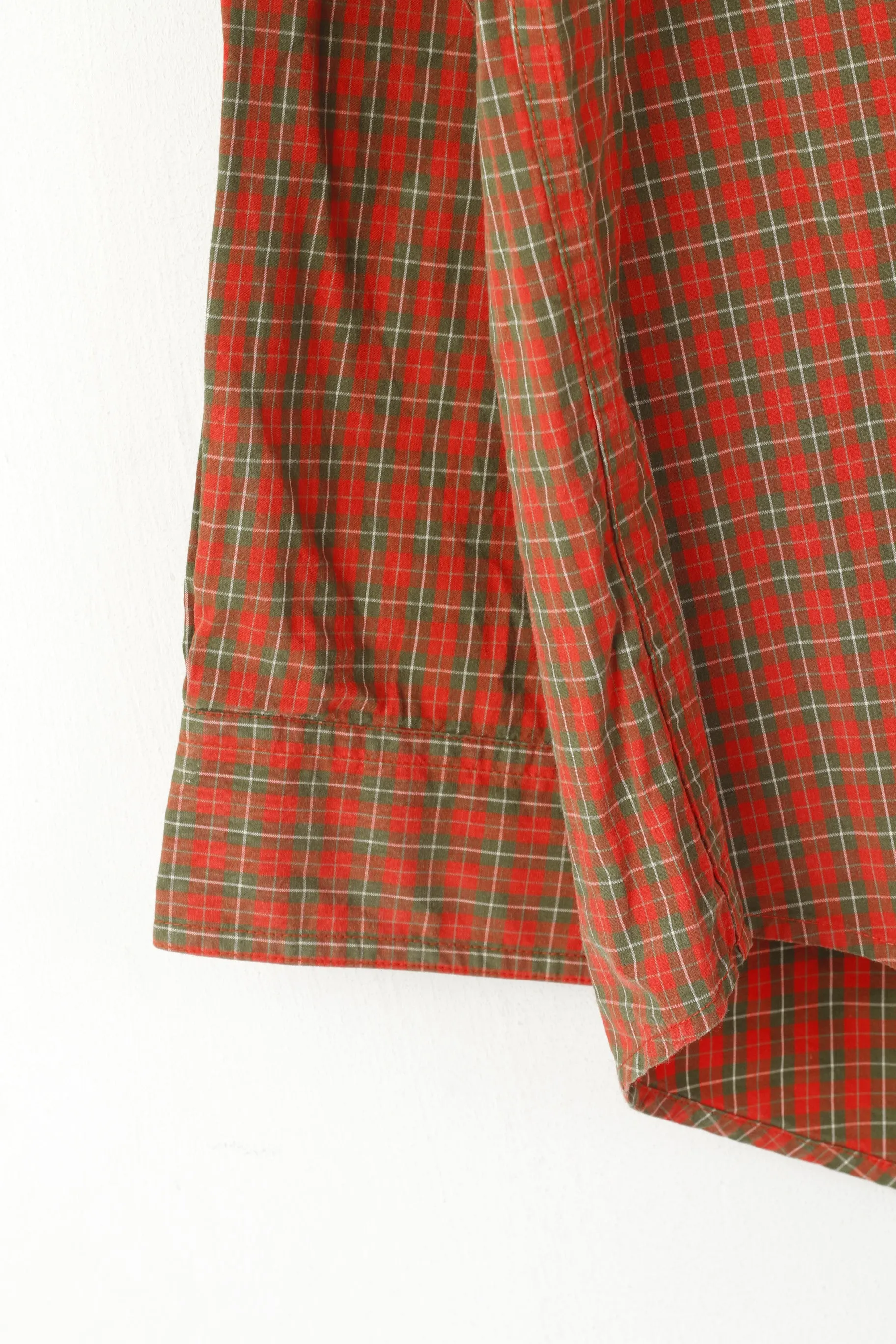 Timberland Men M (L) Casual Shirt Red Cotton Checkered Weatherwear Classic Fit Top