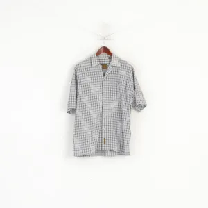 Timberland Men S (L) Casual Shirt Blue Cotton Check Vintage Short Sleeve Top