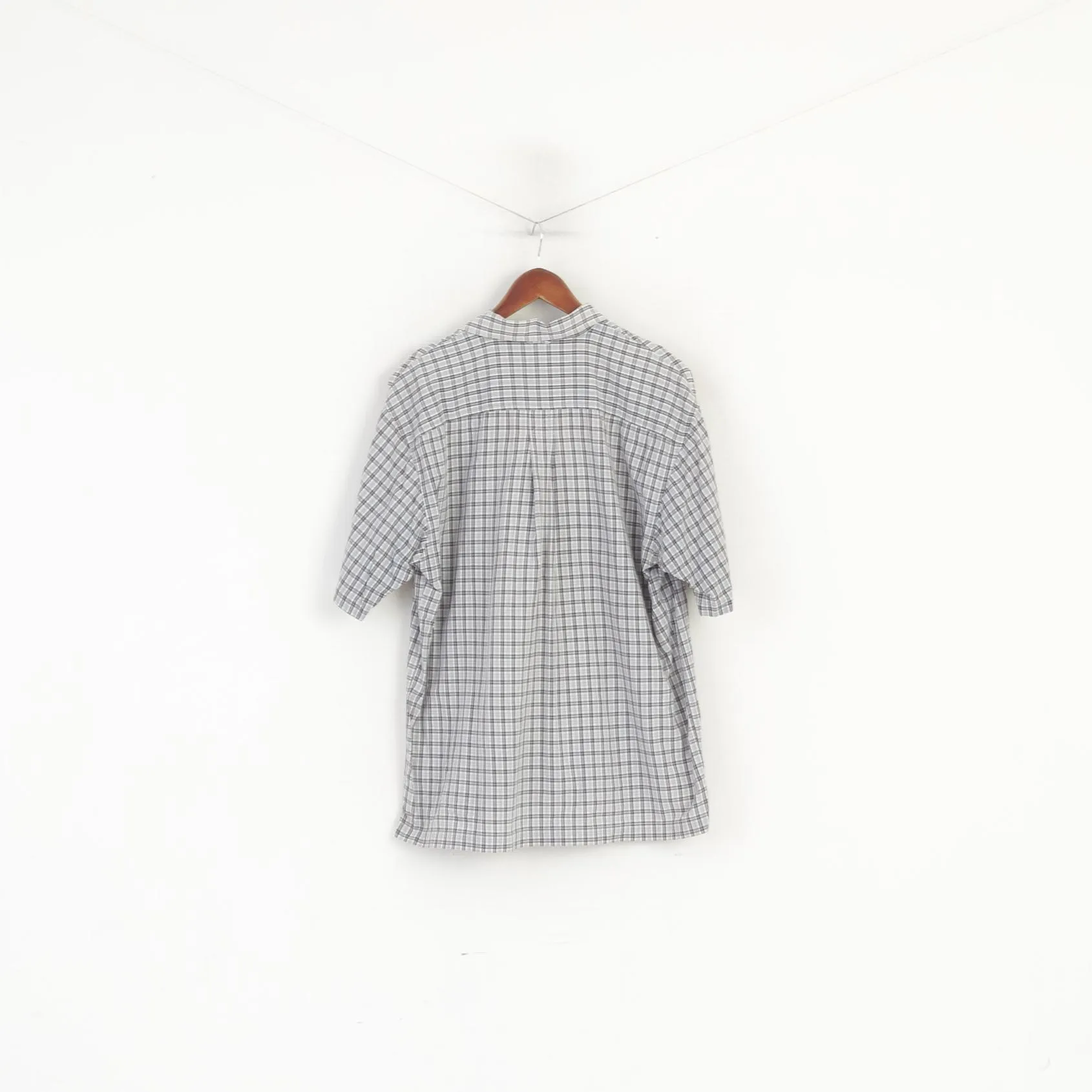 Timberland Men S (L) Casual Shirt Blue Cotton Check Vintage Short Sleeve Top