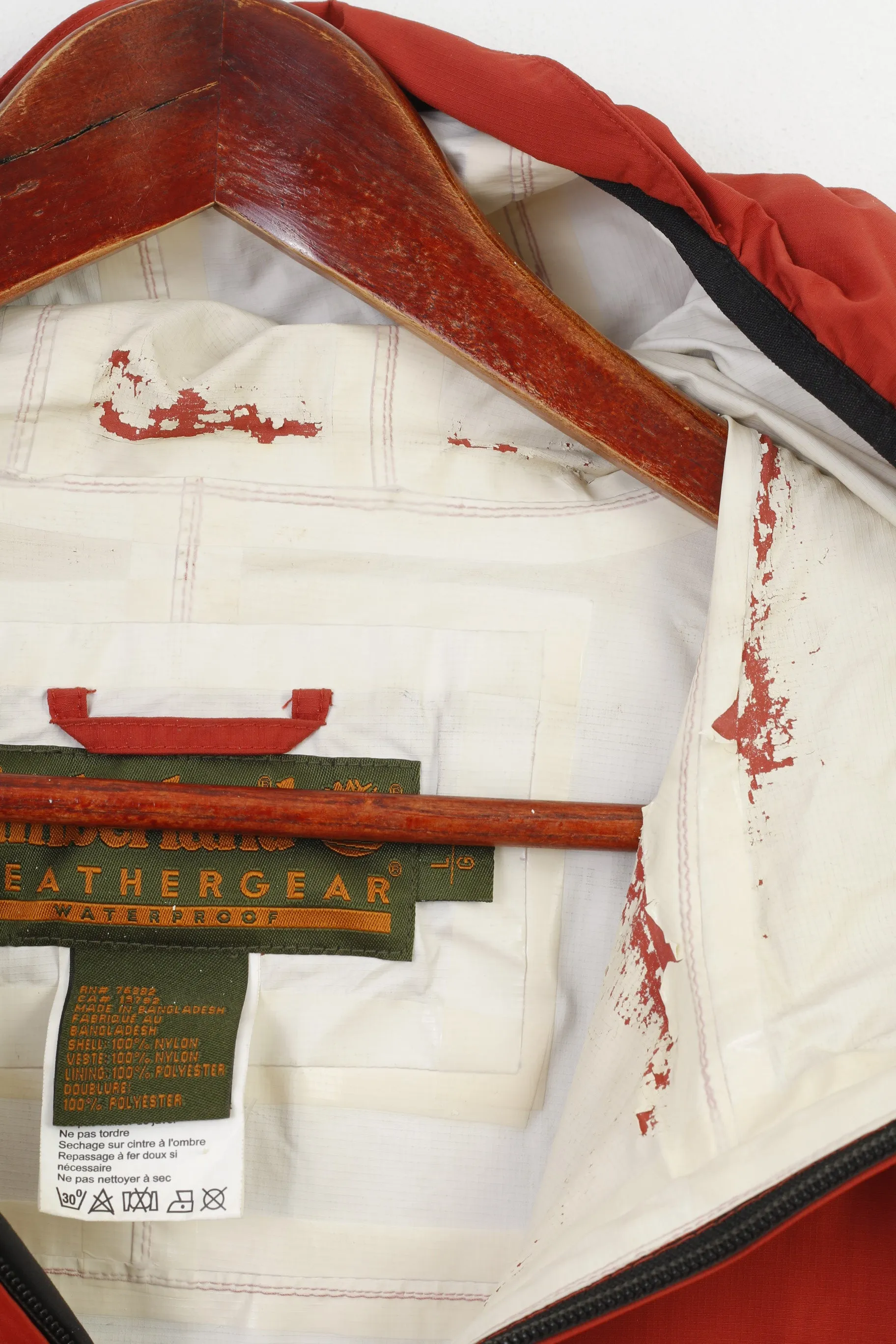 Timberland Woman L Jacket Orange Full Zipper Nylon Vintage Sport Hood Pockets Top