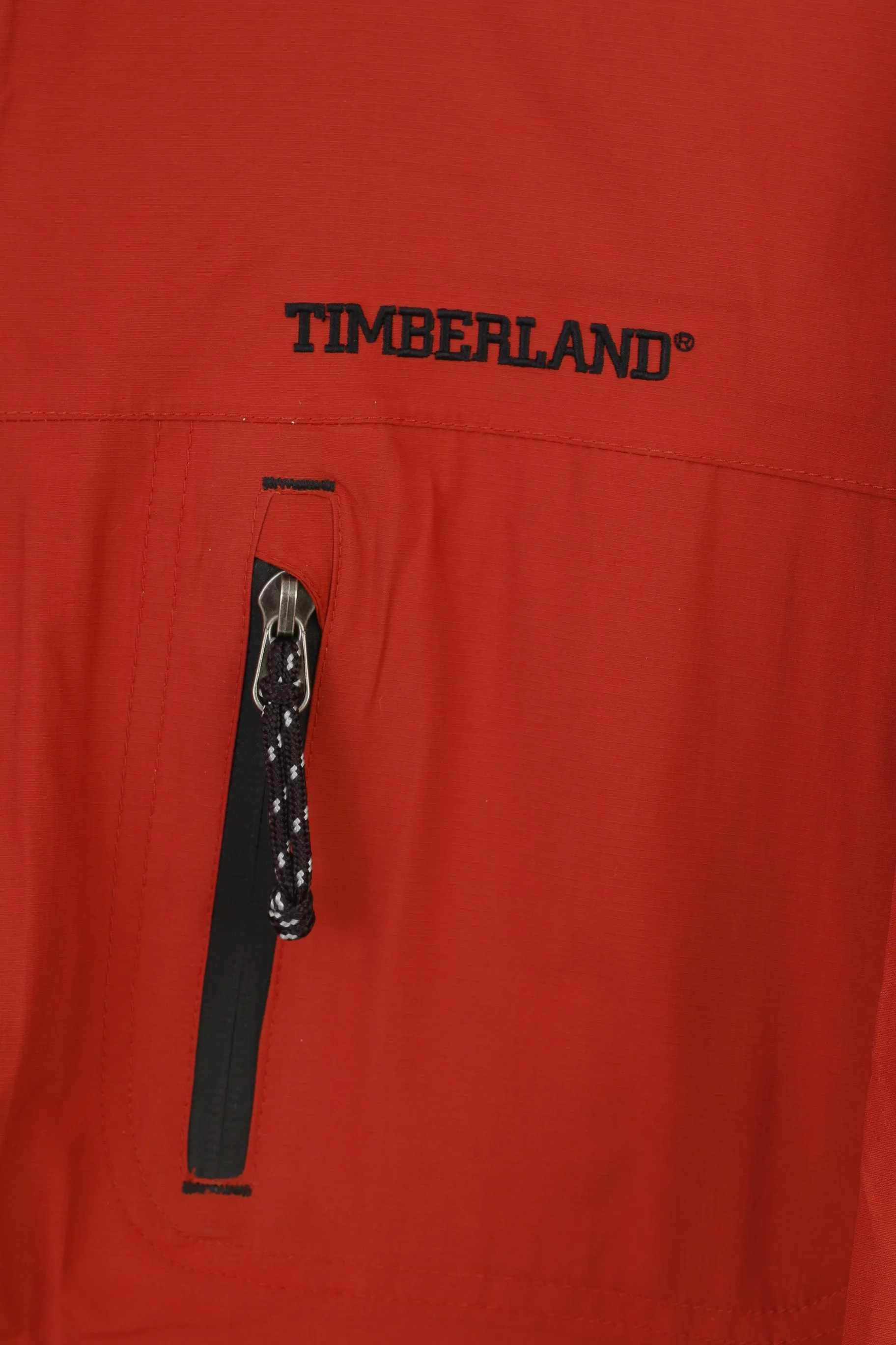 Timberland Woman L Jacket Orange Full Zipper Nylon Vintage Sport Hood Pockets Top