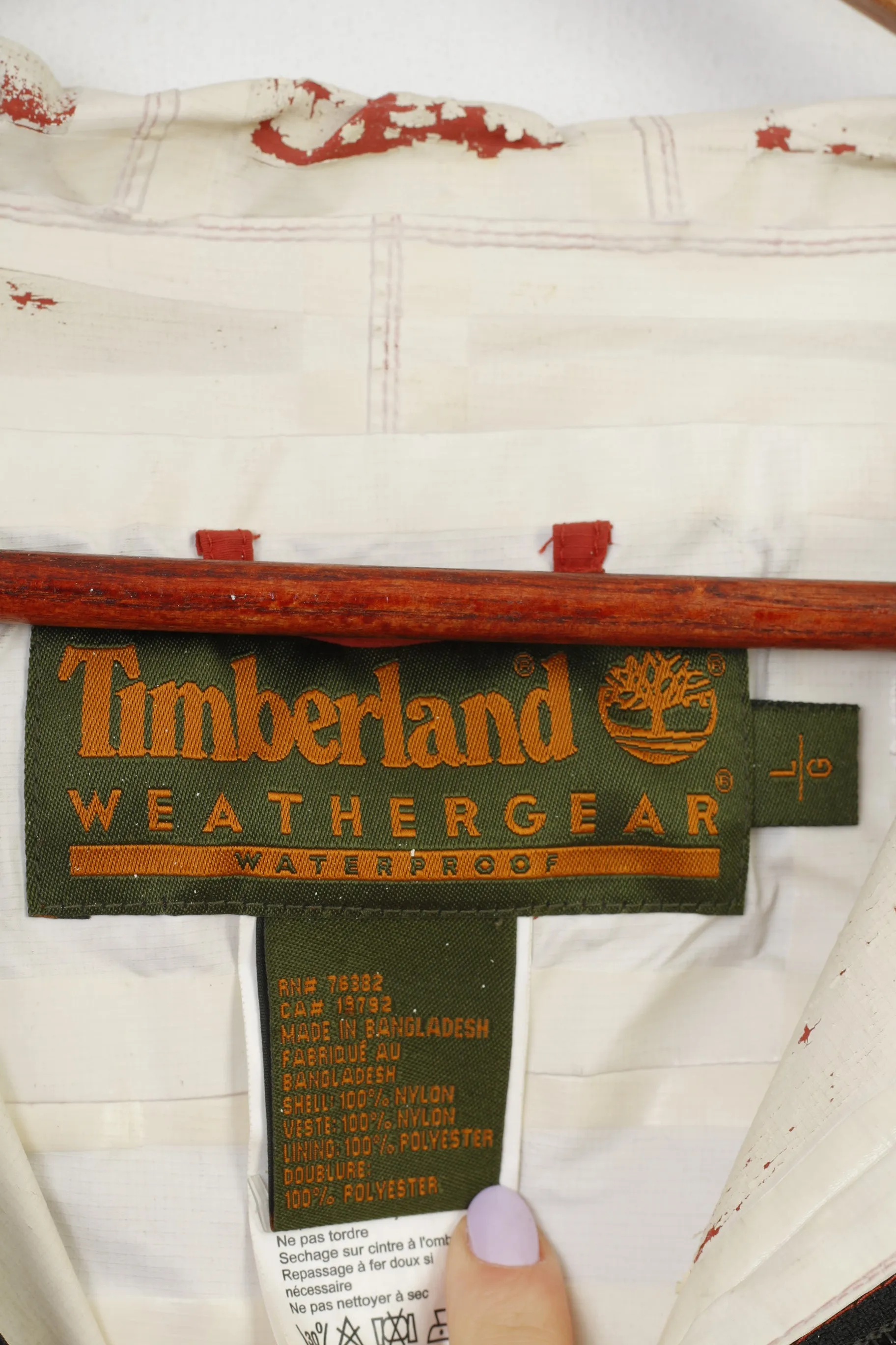 Timberland Woman L Jacket Orange Full Zipper Nylon Vintage Sport Hood Pockets Top