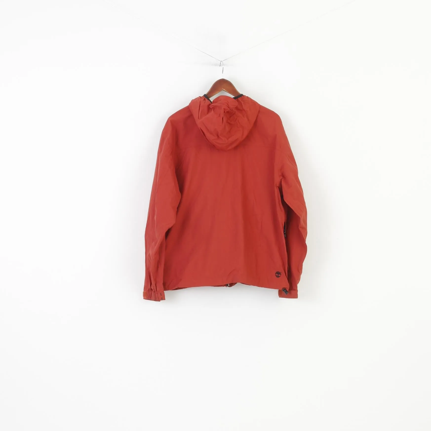 Timberland Woman L Jacket Orange Full Zipper Nylon Vintage Sport Hood Pockets Top