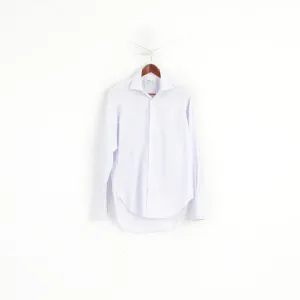 T.M. Lewin Men 15.5 33 L Casual Shirt Blue STriped Cotton Cuff Long Sleeve Luxury Top