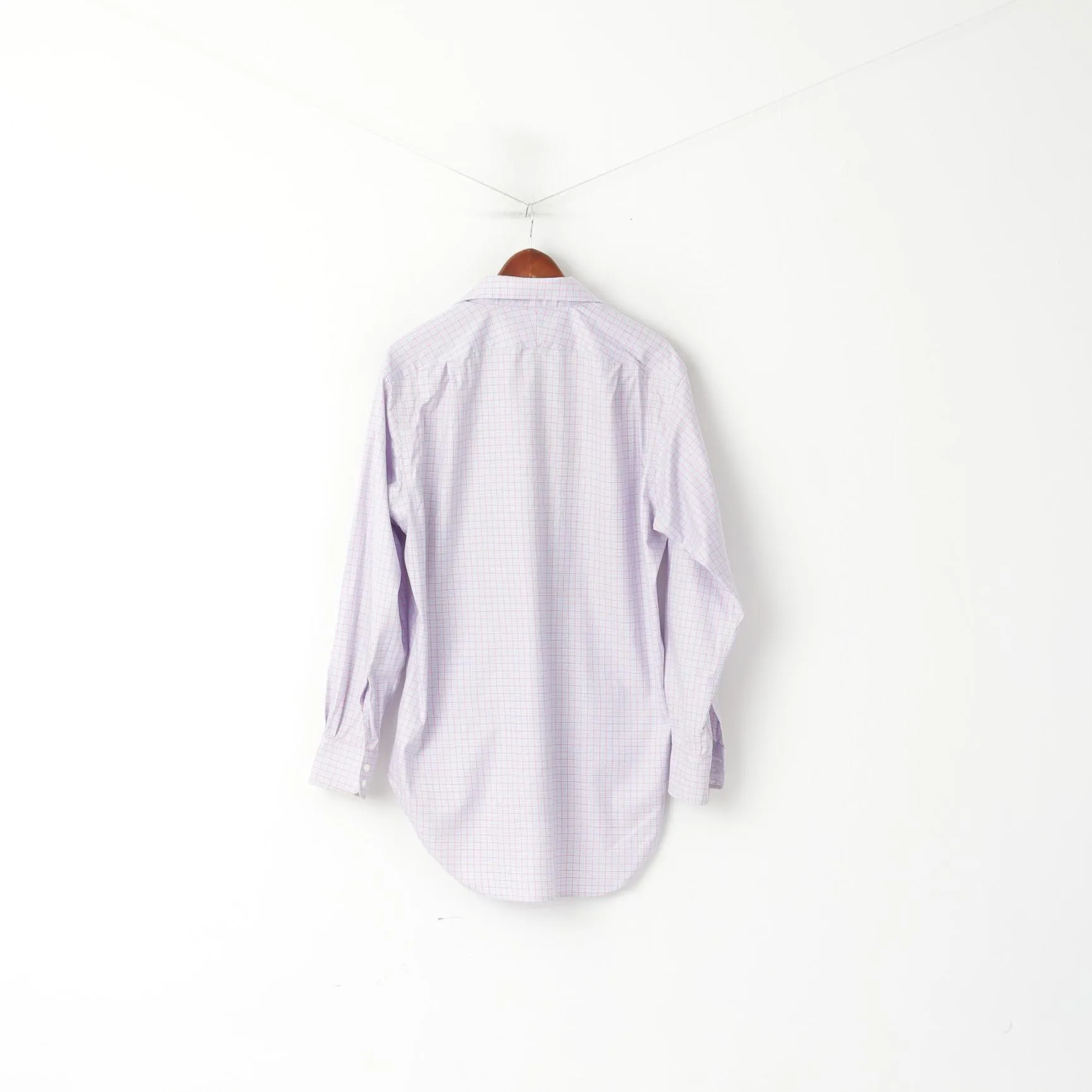 T.M. Lewin Men 16.5 34.5 XL Casual Shirt Blue Pink Check Regular Fit Cotton Long Sleeve Top