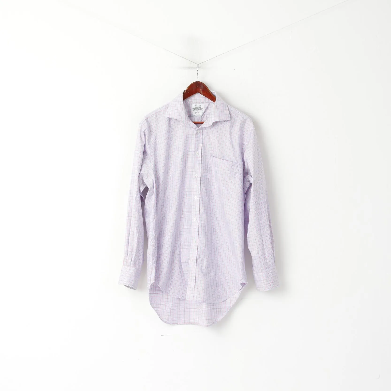 T.M. Lewin Men 16.5 34.5 XL Casual Shirt Blue Pink Check Regular Fit Cotton Long Sleeve Top