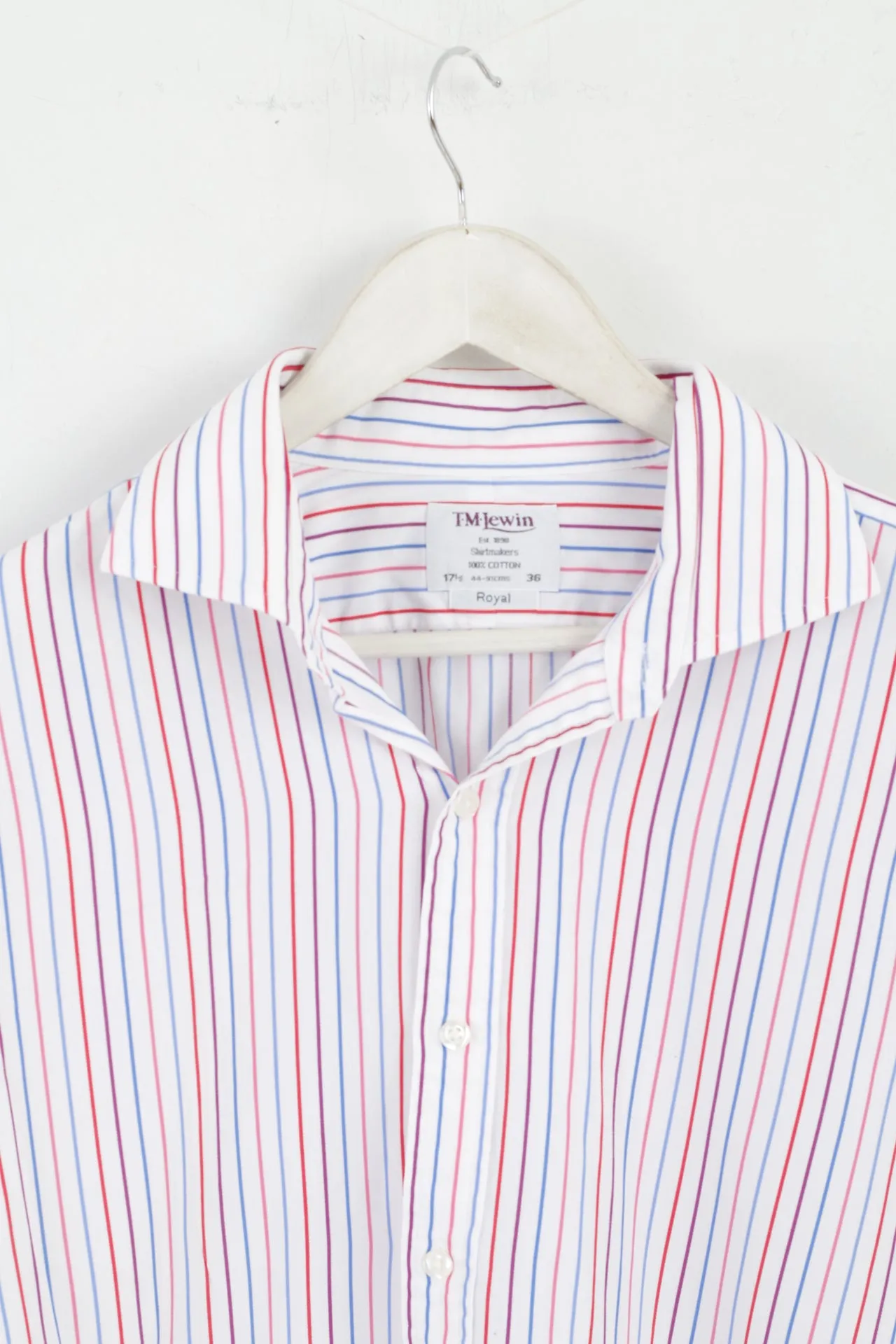 T.M. Lewin Men 17.5 36 XXL Casual Shirt White Striped Cotton Cuff Long Sleeve Top