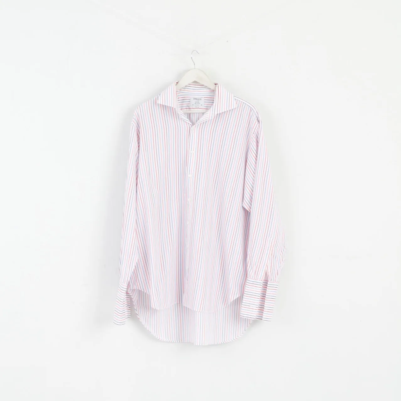 T.M. Lewin Men 17.5 36 XXL Casual Shirt White Striped Cotton Cuff Long Sleeve Top