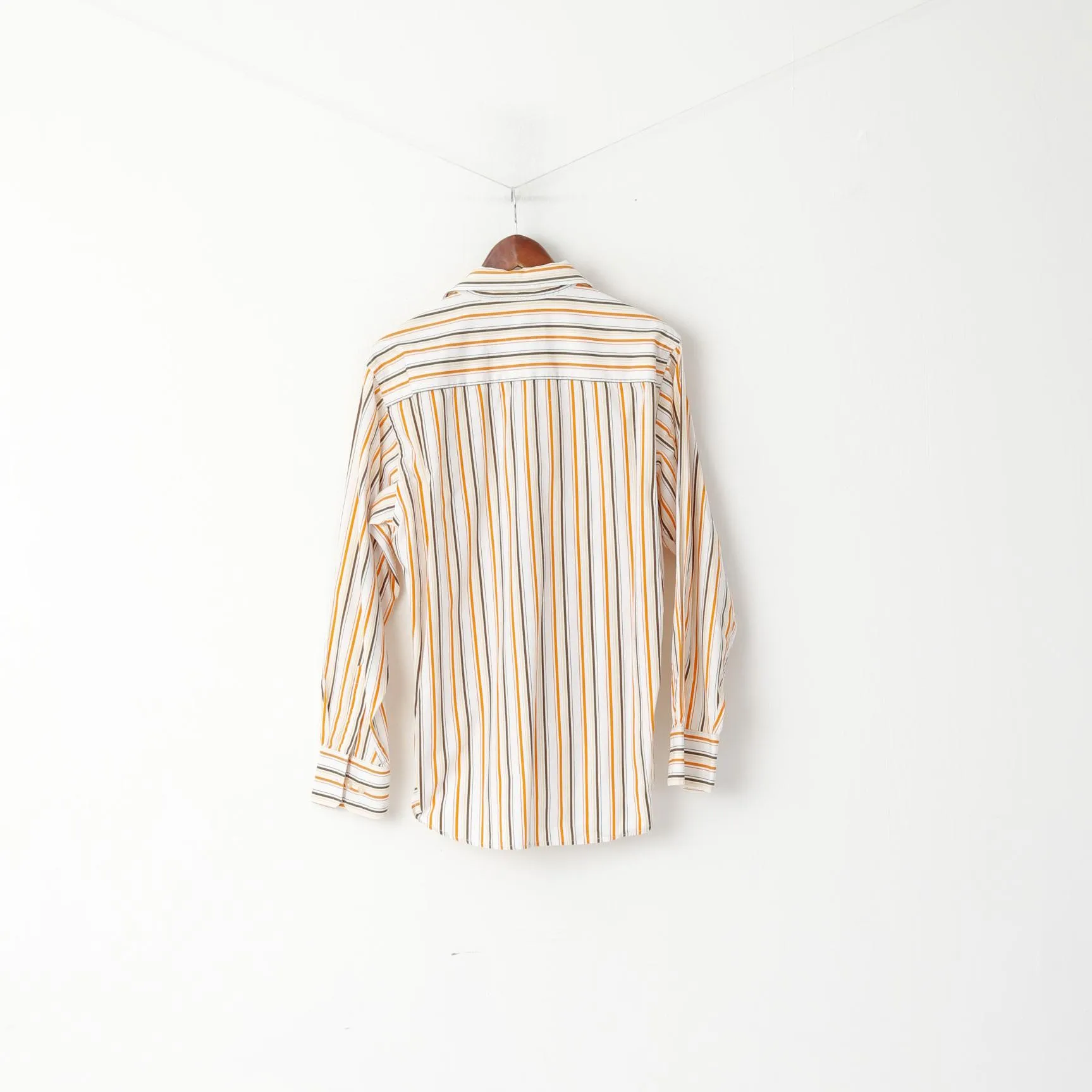 Tom Tailor Men L Casual Shirt Orange Striped Cotton Sportswear Long Sleeve Top