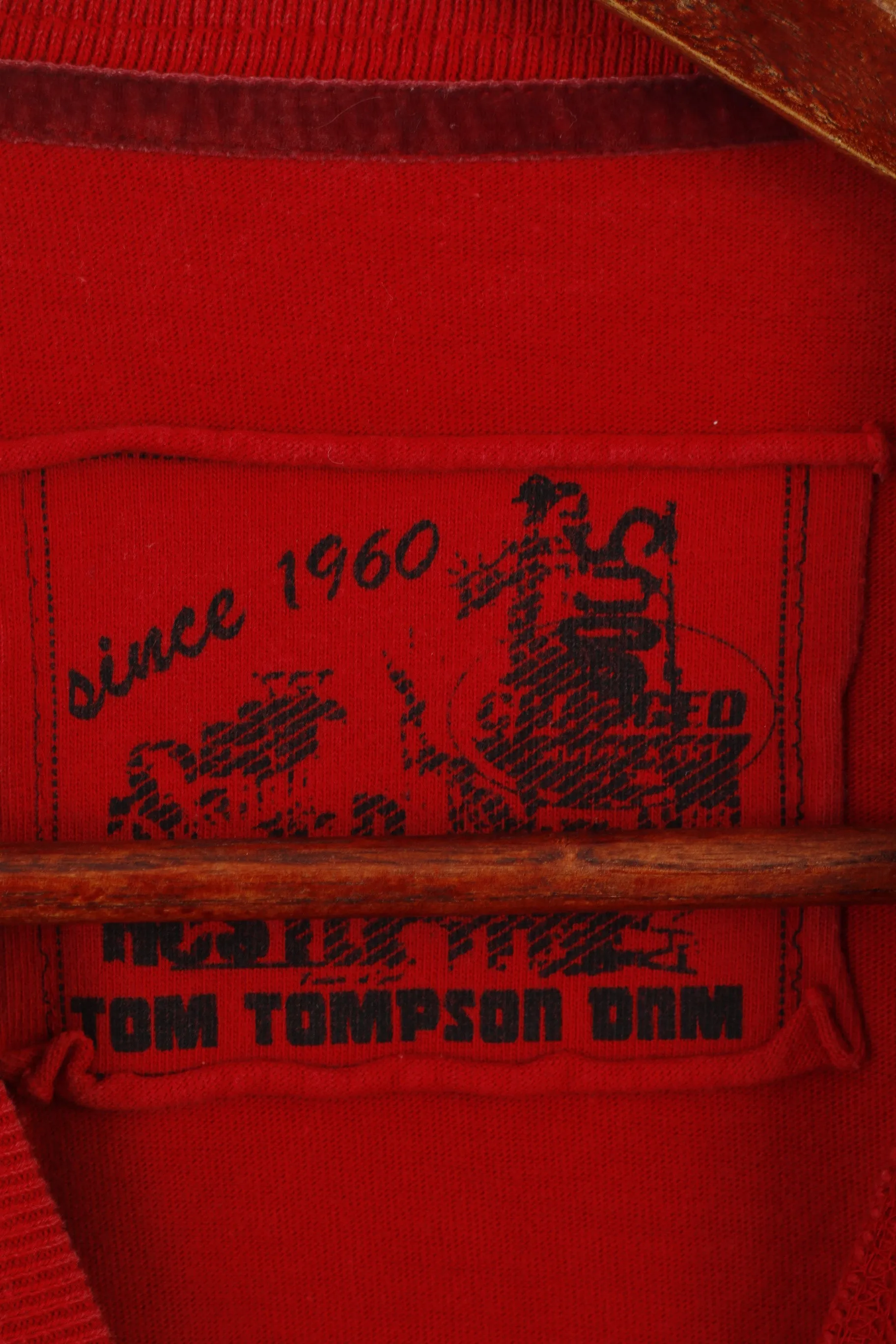 Tom Tompson Men XXL Shirt Red Cotton Racing Motocross Off Road Stretch Top