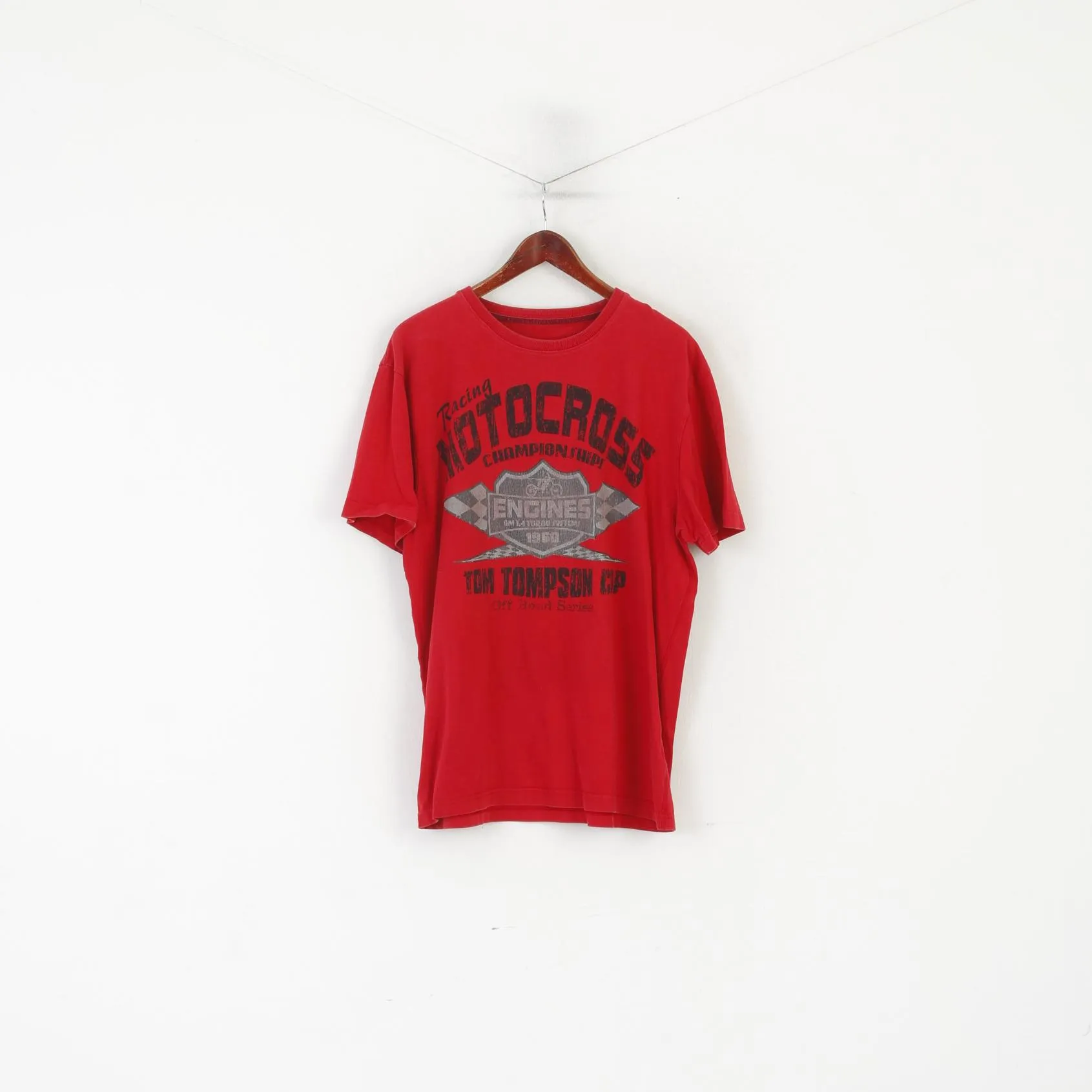 Tom Tompson Men XXL Shirt Red Cotton Racing Motocross Off Road Stretch Top